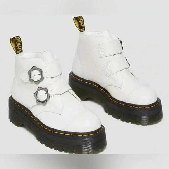 DEVON FLOWER BUCKLE LEATHER PLATFORM BOOTS dr marten’s - Picture 2 of 10